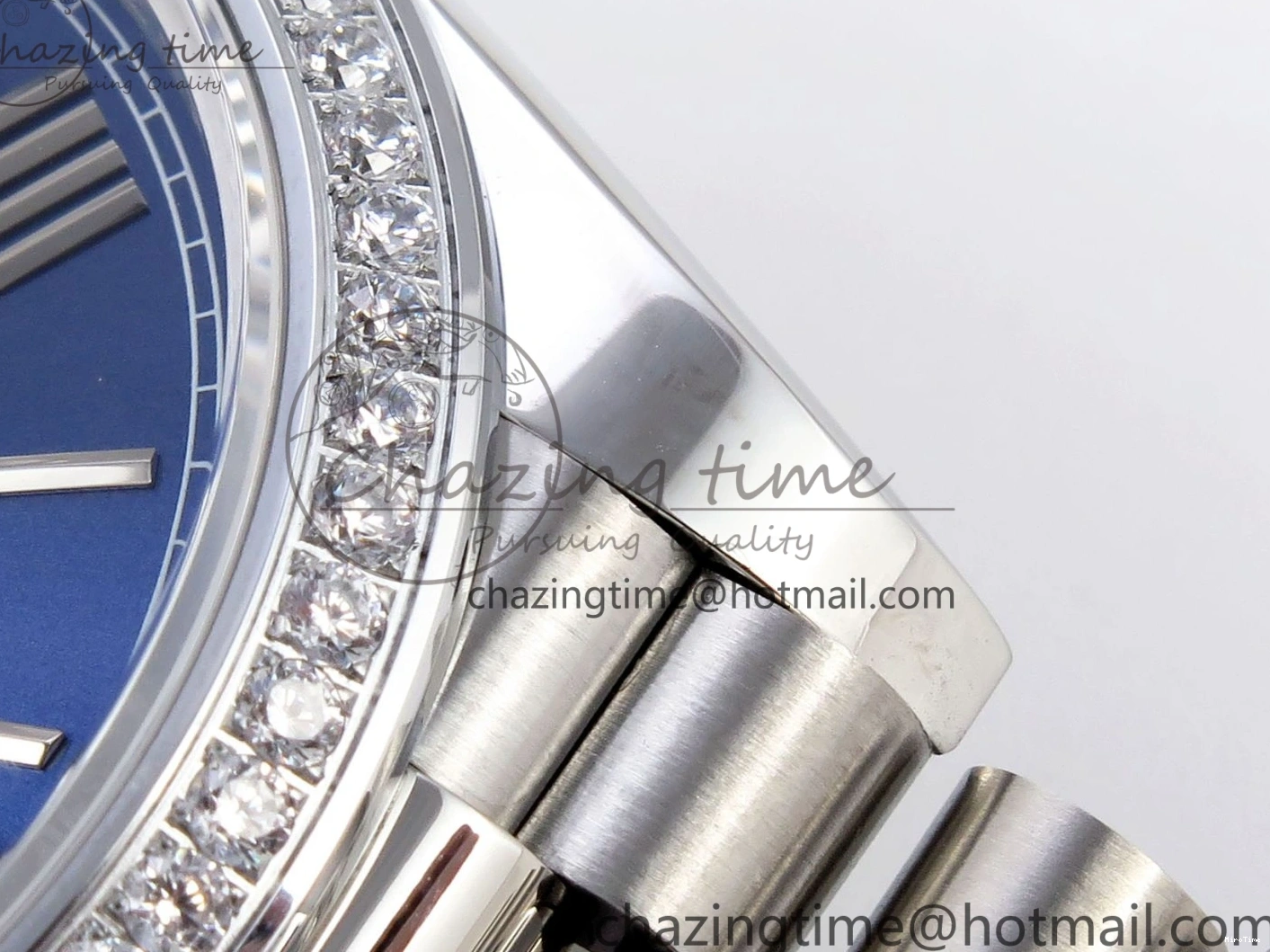 MiroTime 0523 QuickDry DayDate 40 SS GSF Gain Weight Blue Roman Dial Diamonds Bezel on President Bracelet A 1917